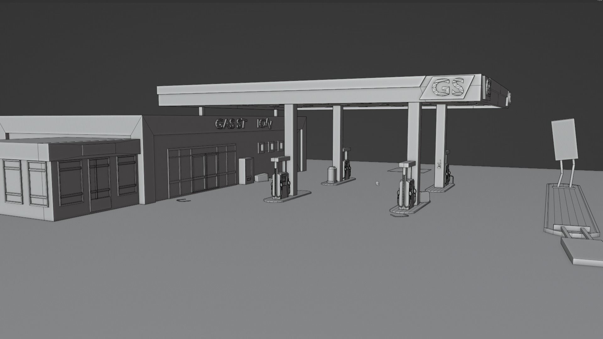 Old Gas Station Abandoned 2 Low-poly 3D model_6