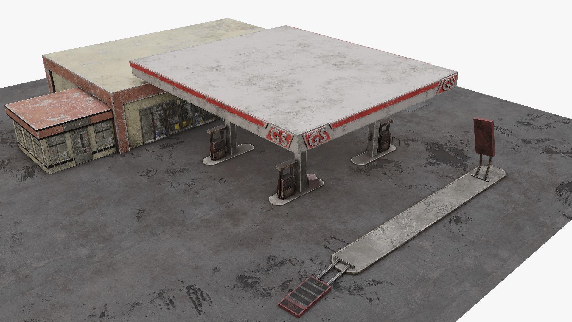 Old Gas Station Abandoned 2 Low-poly 3D model_1
