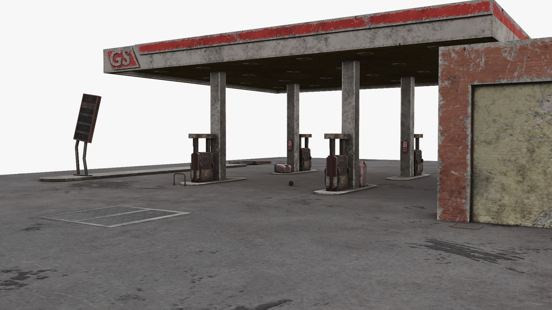 Old Gas Station Abandoned 2 Low-poly 3D model_4
