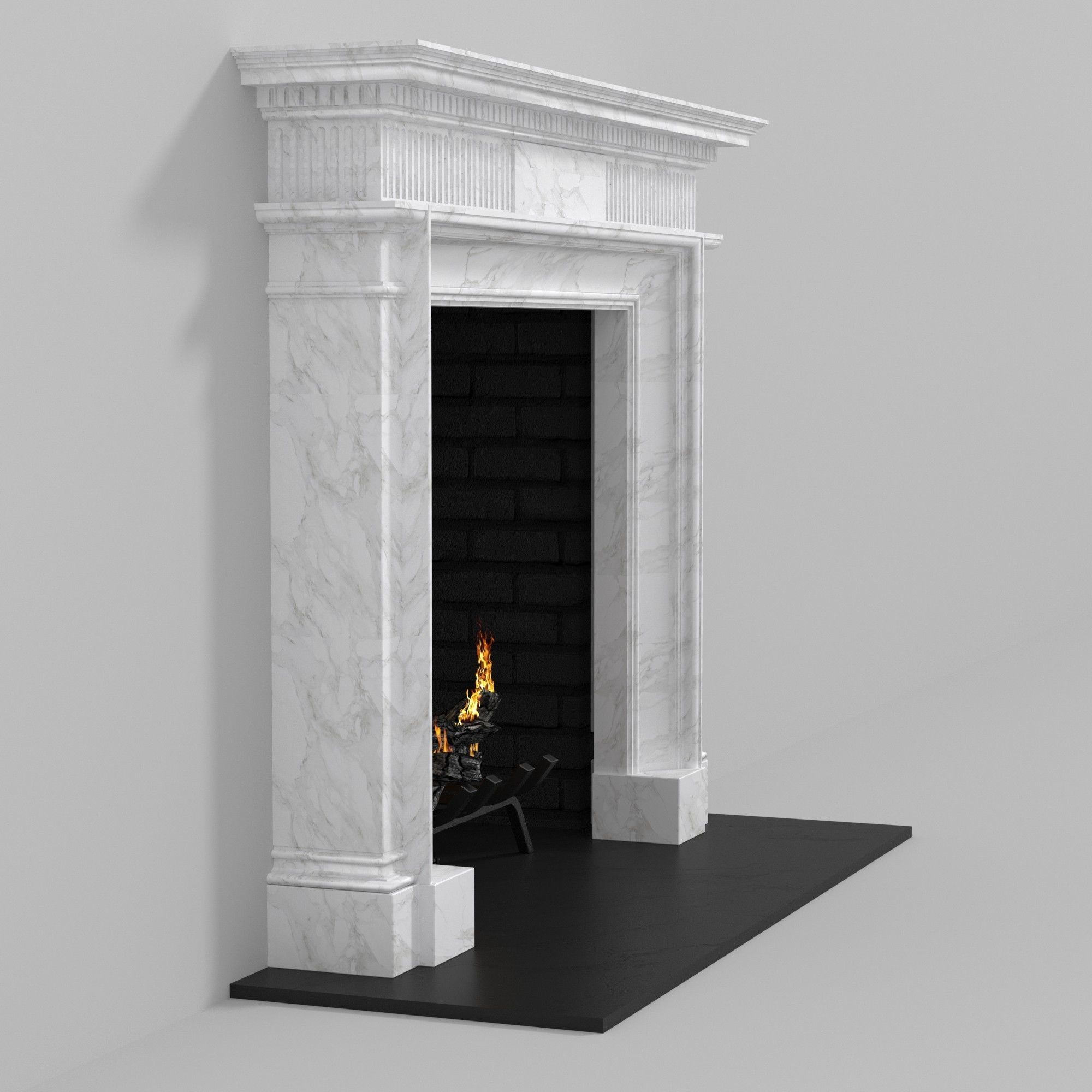 Custom made white marble classic fireplace mantel 3D model_3