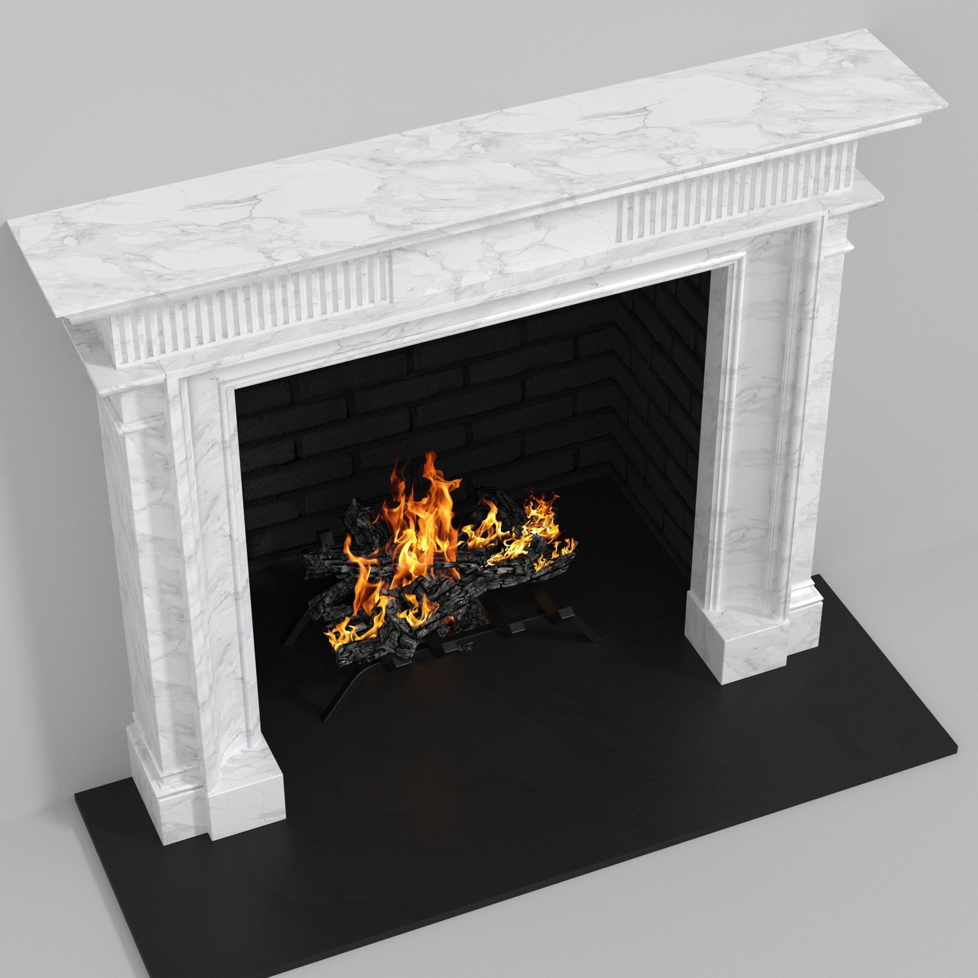 Custom made white marble classic fireplace mantel 3D model_4