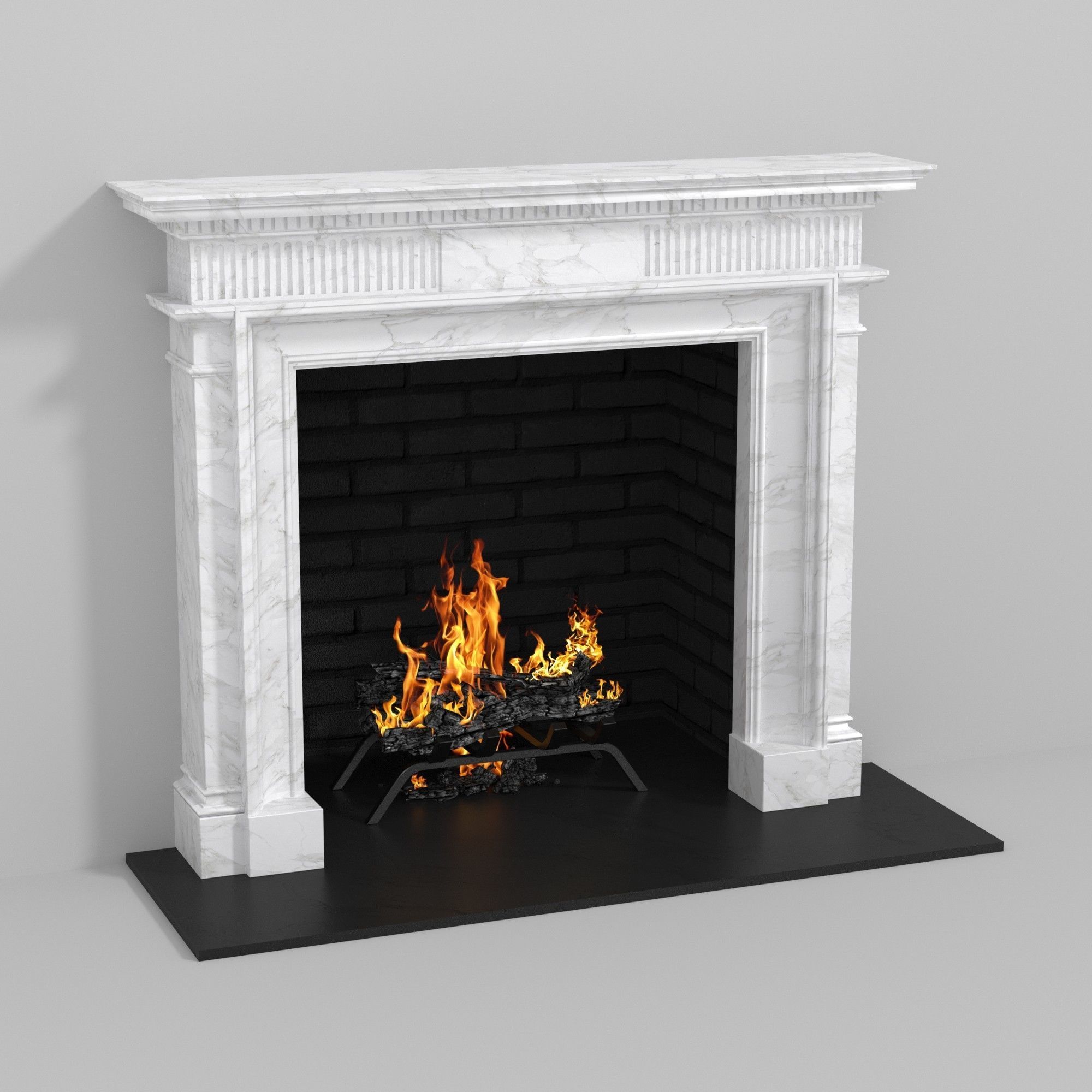 Custom made white marble classic fireplace mantel 3D model_1