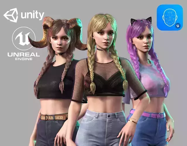 Streetwear Girl 3 - Casual Wear Girls Pack 1 Game-Ready Low-poly 3D model