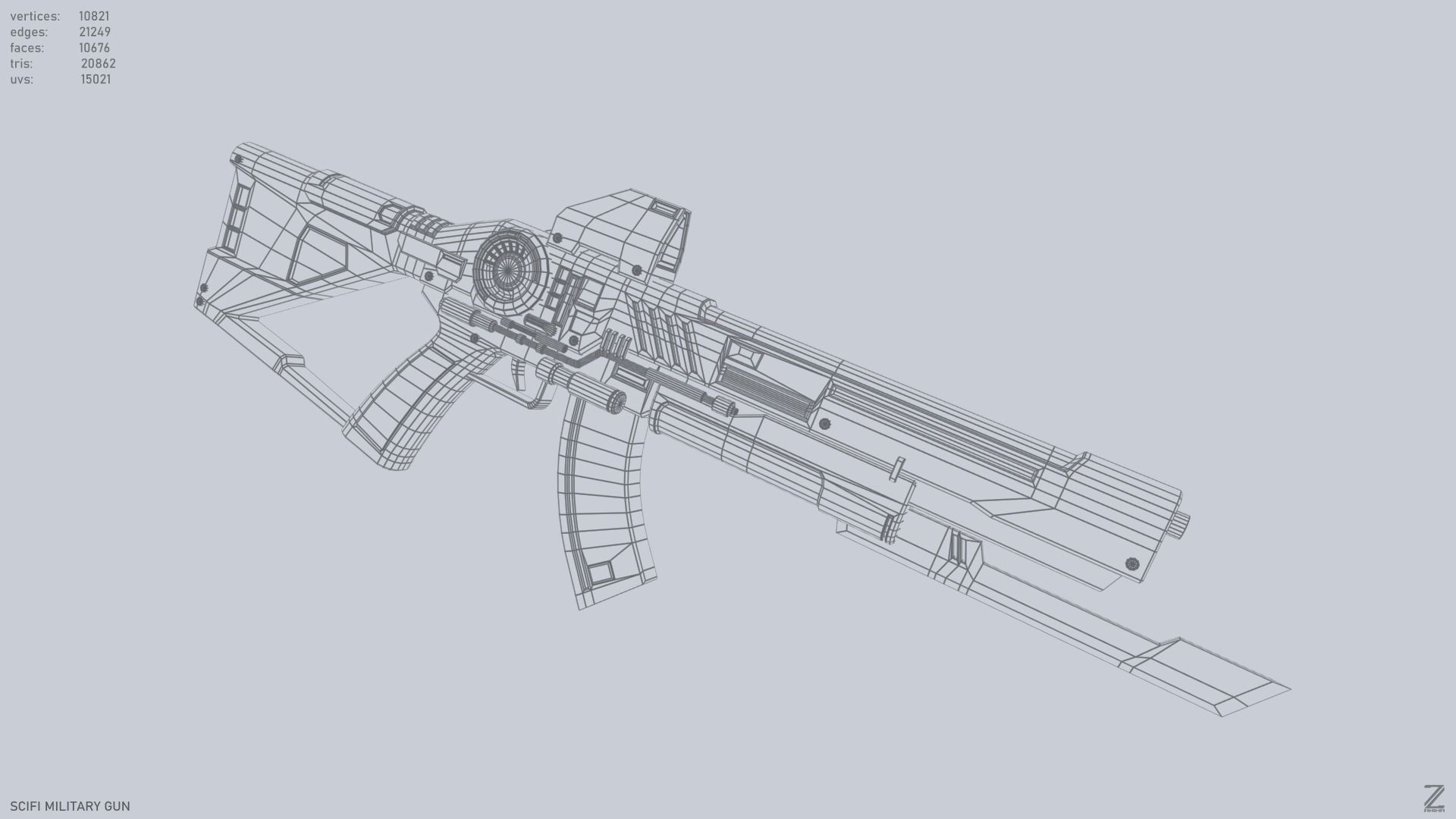 Scifi military gun Low-poly 3D model_13