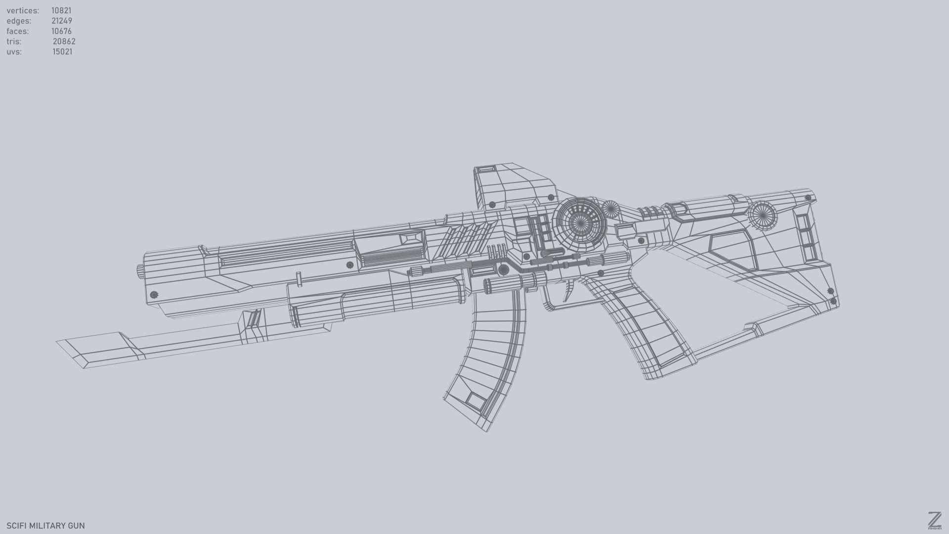 Scifi military gun Low-poly 3D model_12