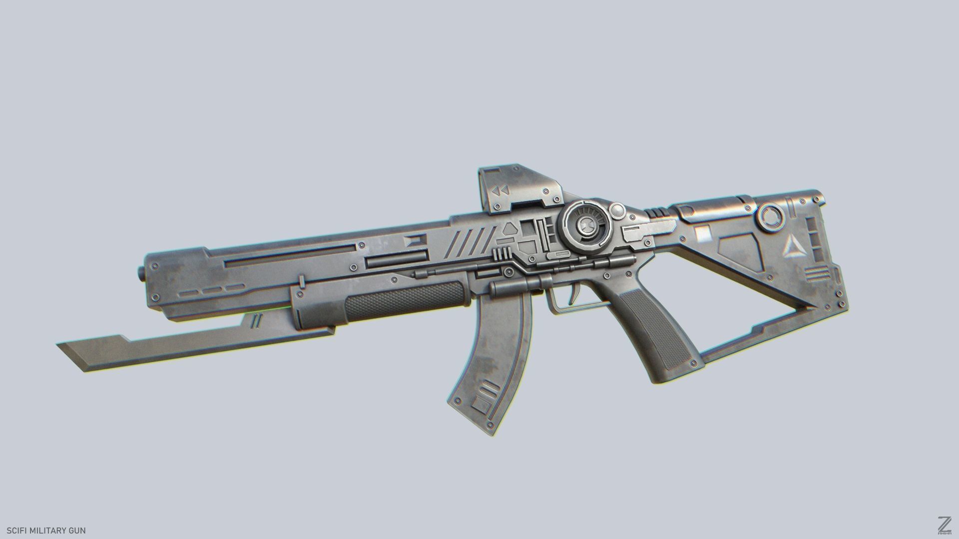Scifi military gun Low-poly 3D model_7