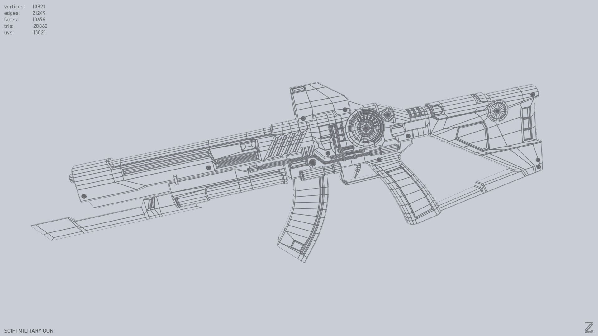 Scifi military gun Low-poly 3D model_14
