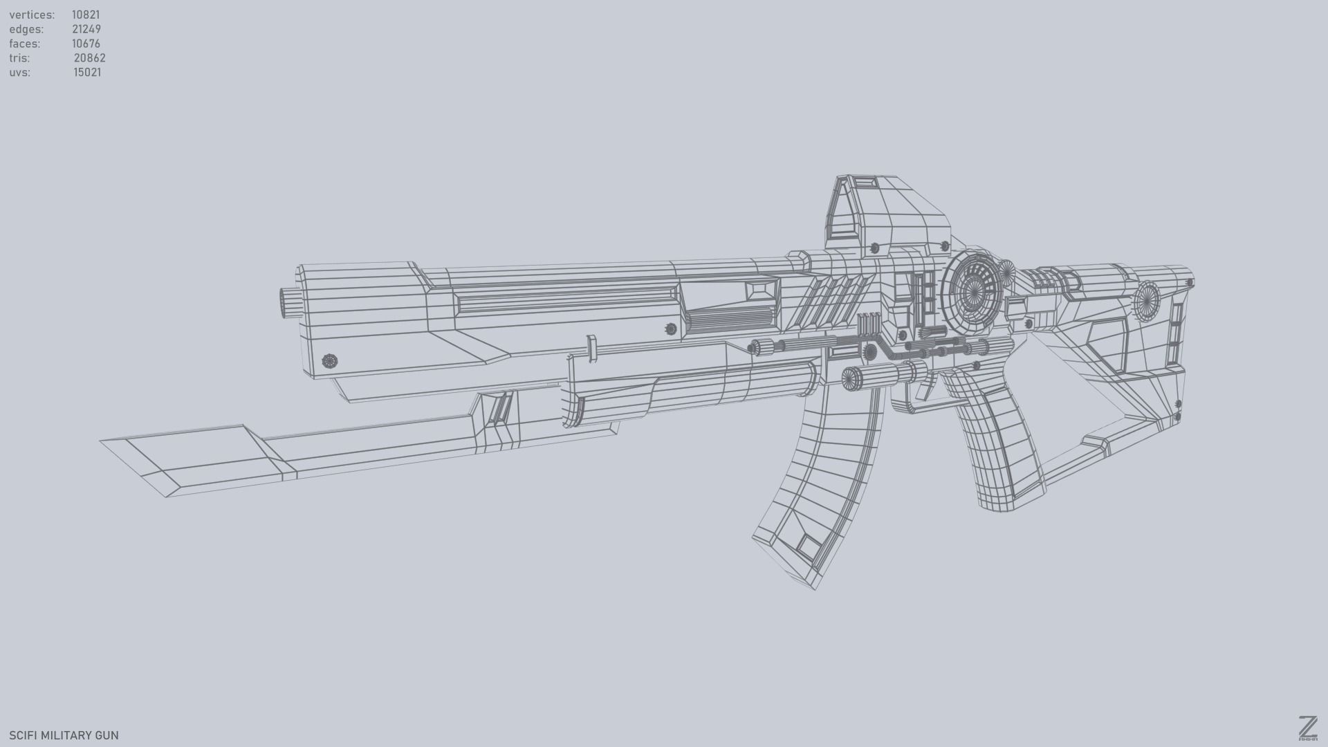 Scifi military gun Low-poly 3D model_10