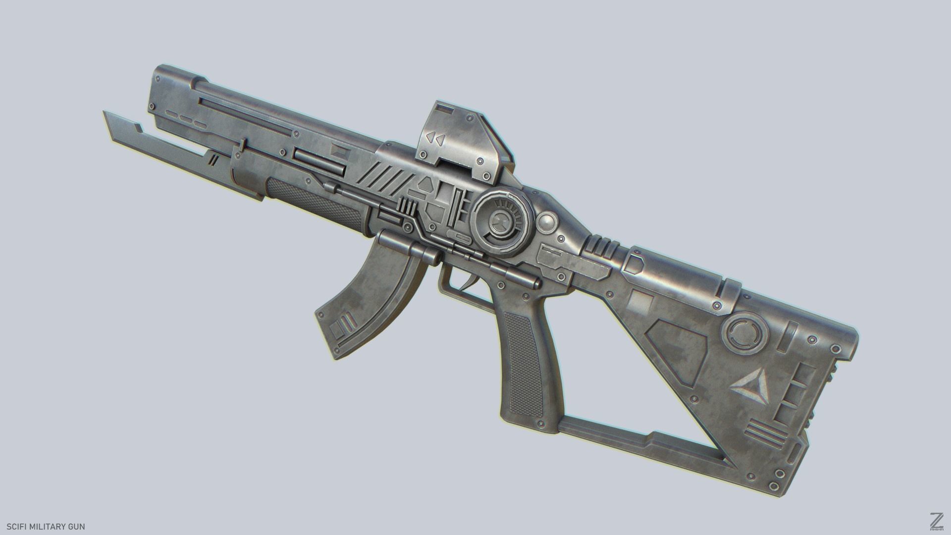 Scifi military gun Low-poly 3D model_4