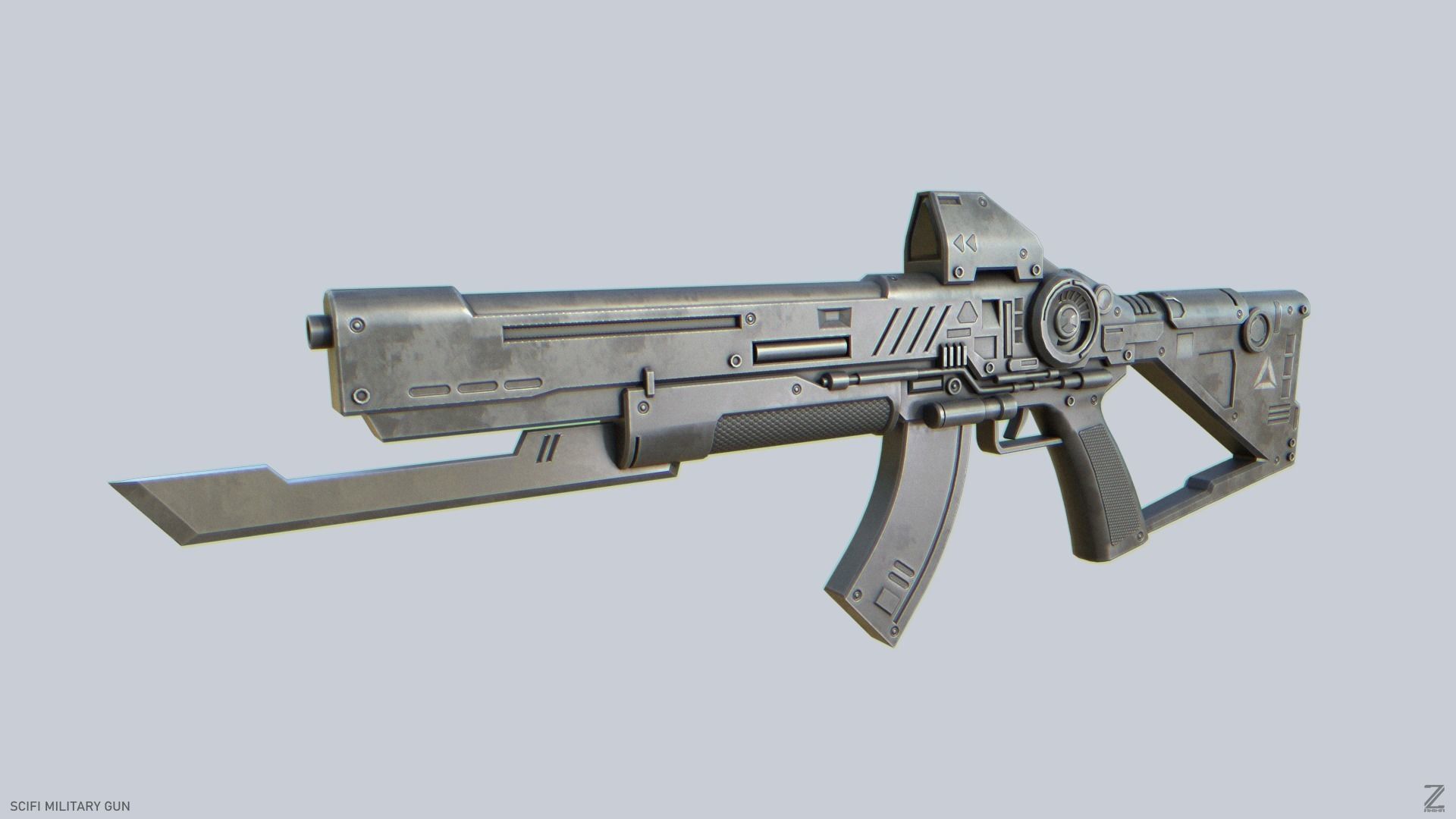 Scifi military gun Low-poly 3D model_5