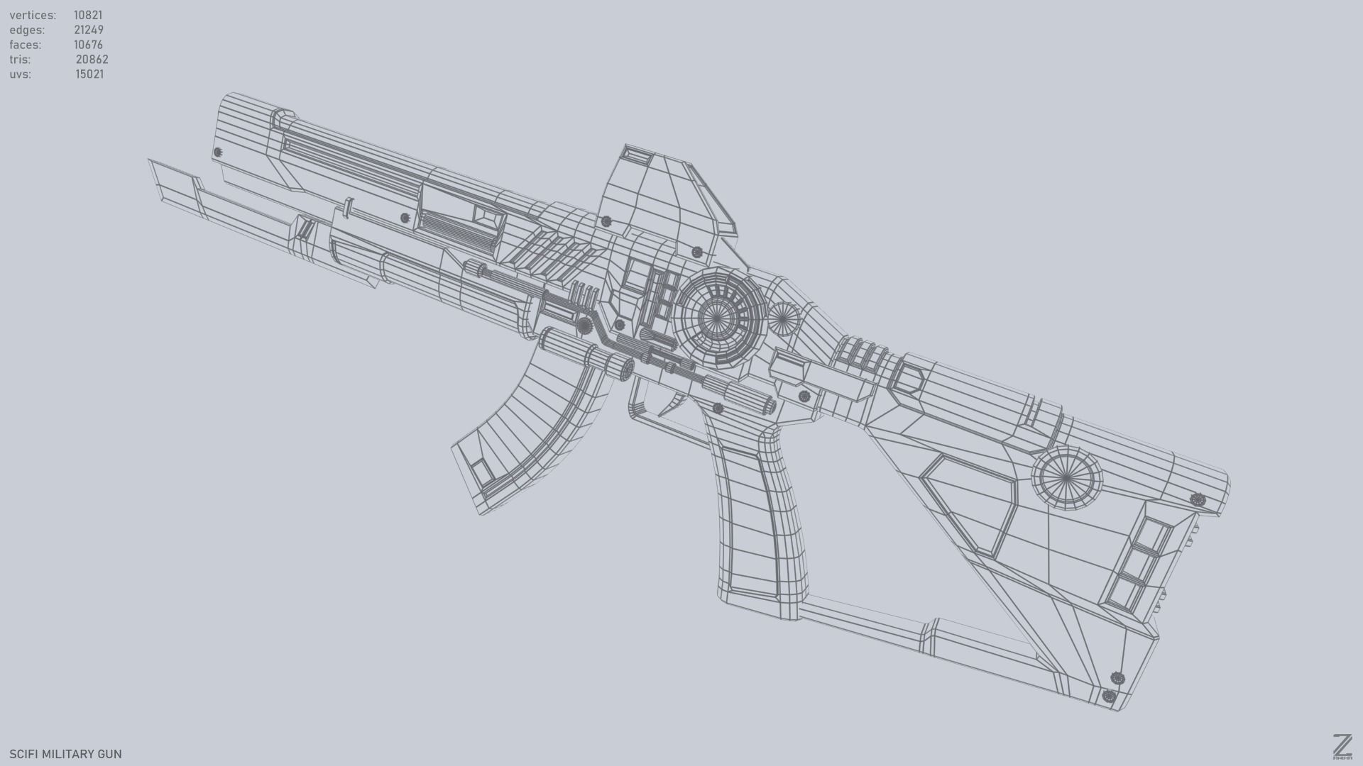 Scifi military gun Low-poly 3D model_9