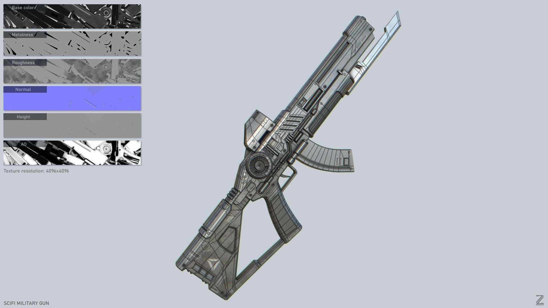 Scifi military gun Low-poly 3D model_2