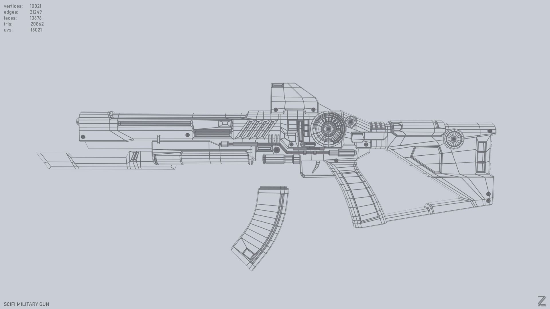 Scifi military gun Low-poly 3D model_3
