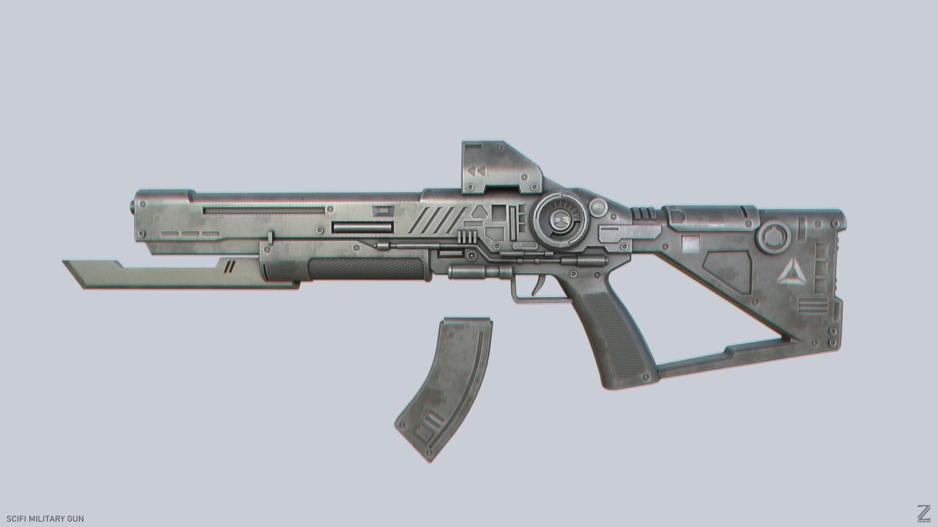 Scifi military gun Low-poly 3D model_1