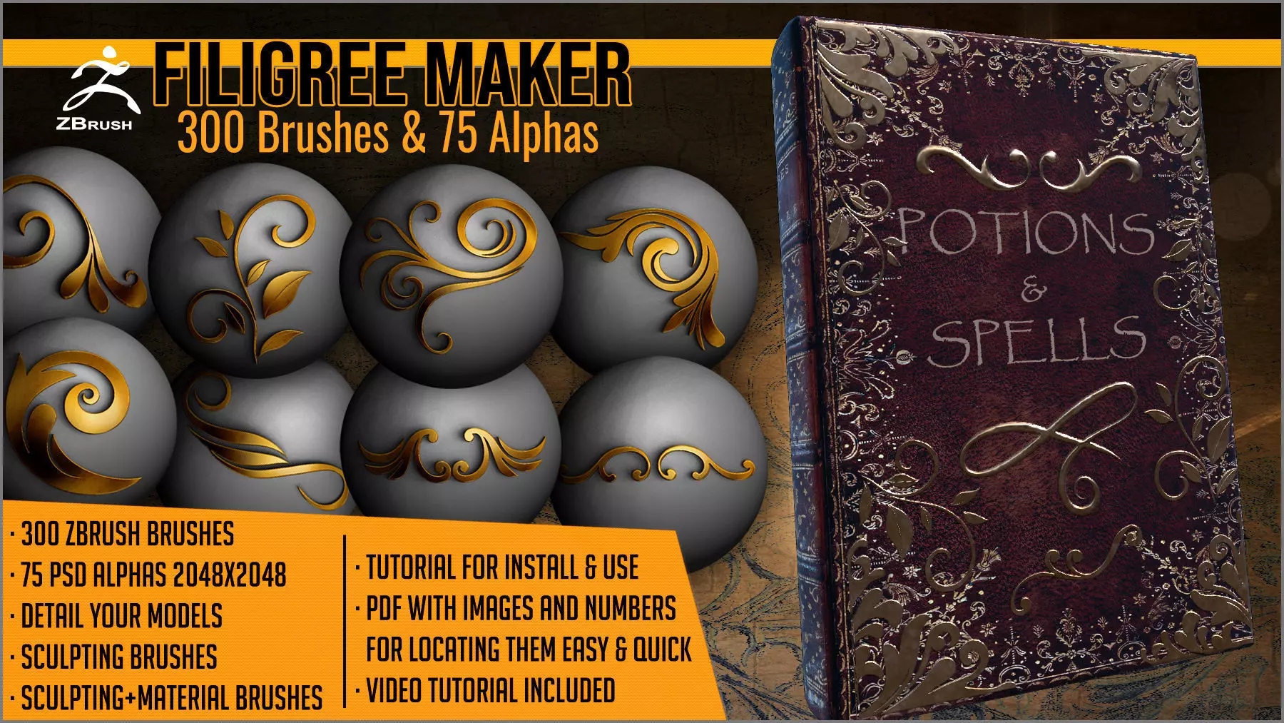 Filigree Maker 300 ZBrush Brushes And 75 Alphas Texture_0