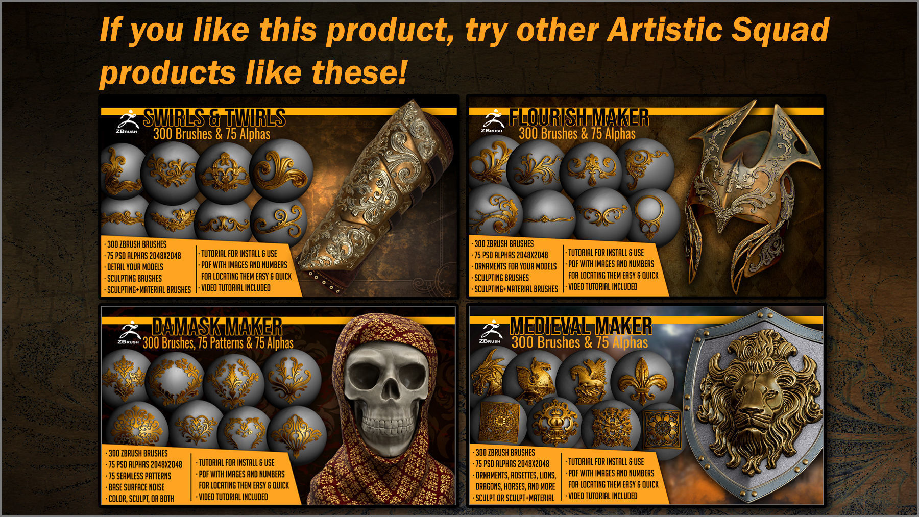 Filigree Maker 300 ZBrush Brushes And 75 Alphas Texture_12