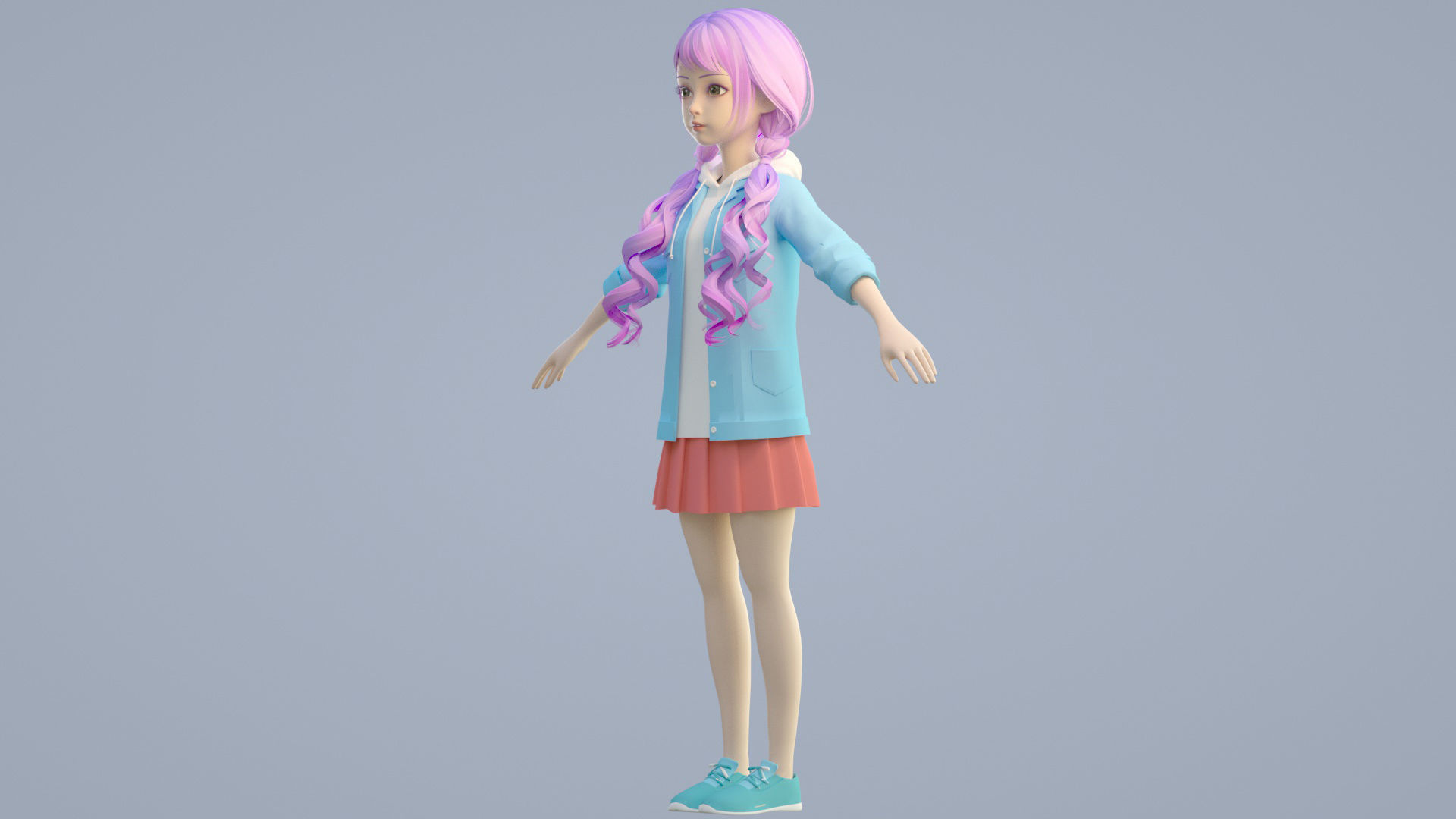 cartoon girl 3D model_8
