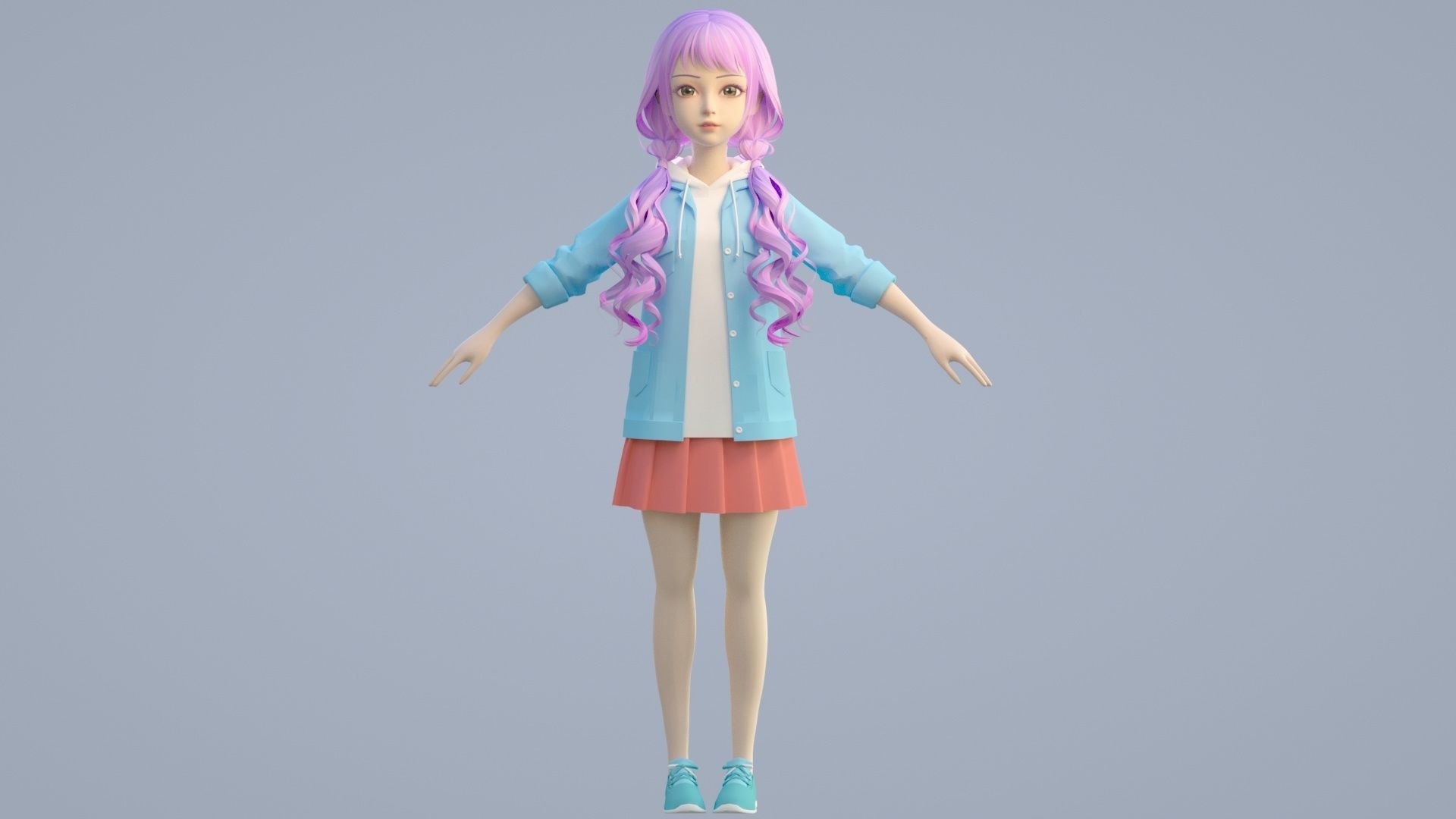 cartoon girl 3D model_7