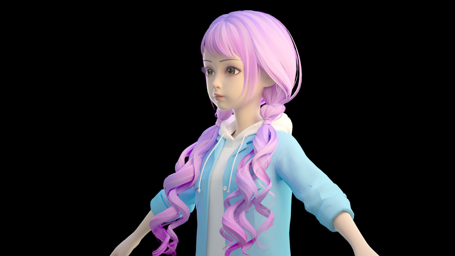 cartoon girl 3D model_5