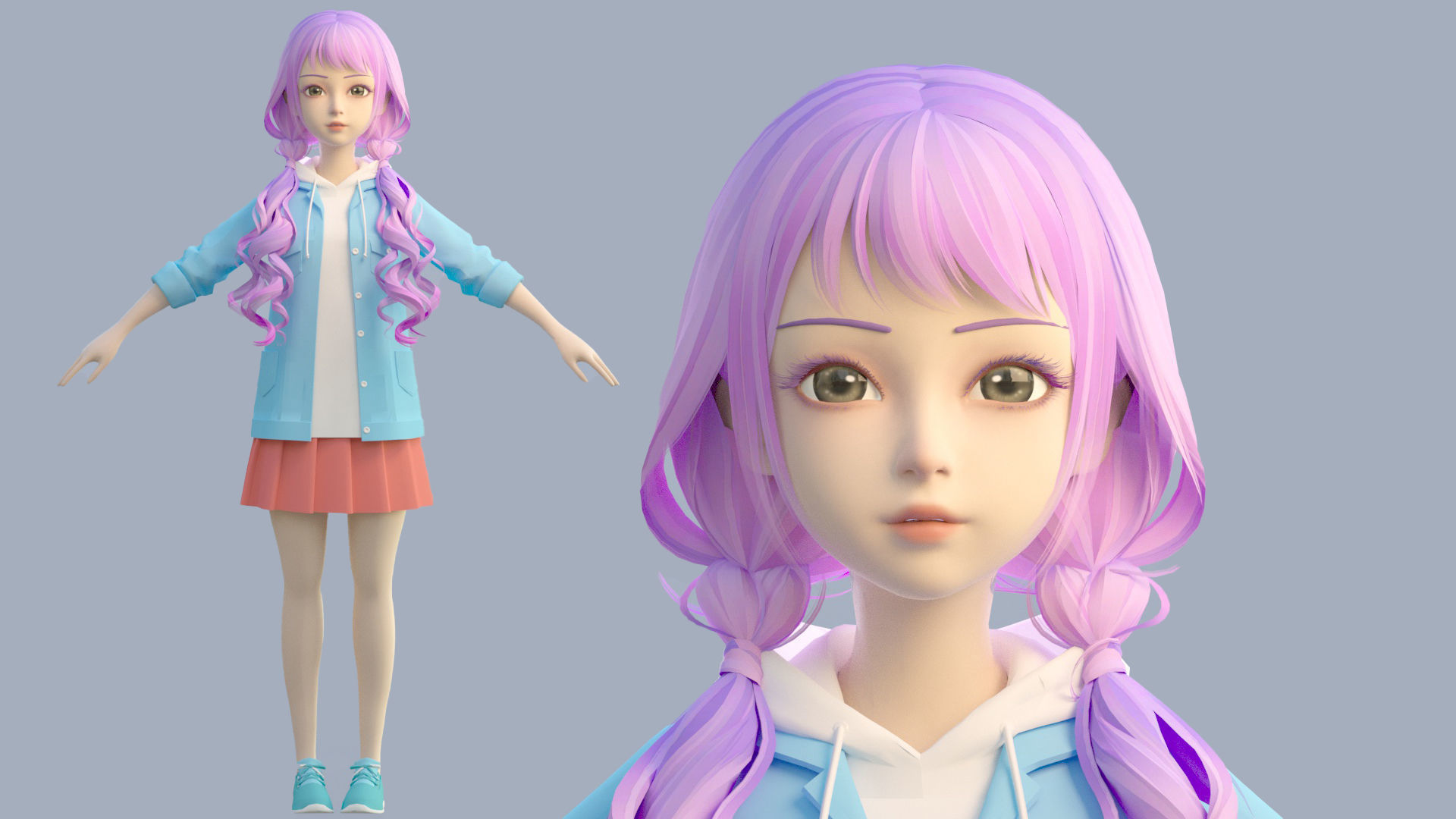 cartoon girl 3D model_3