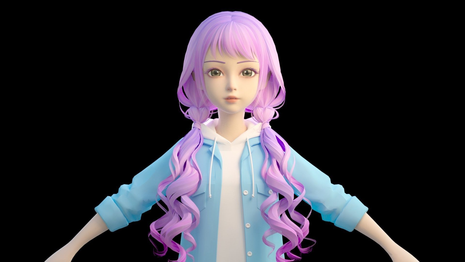 cartoon girl 3D model_4
