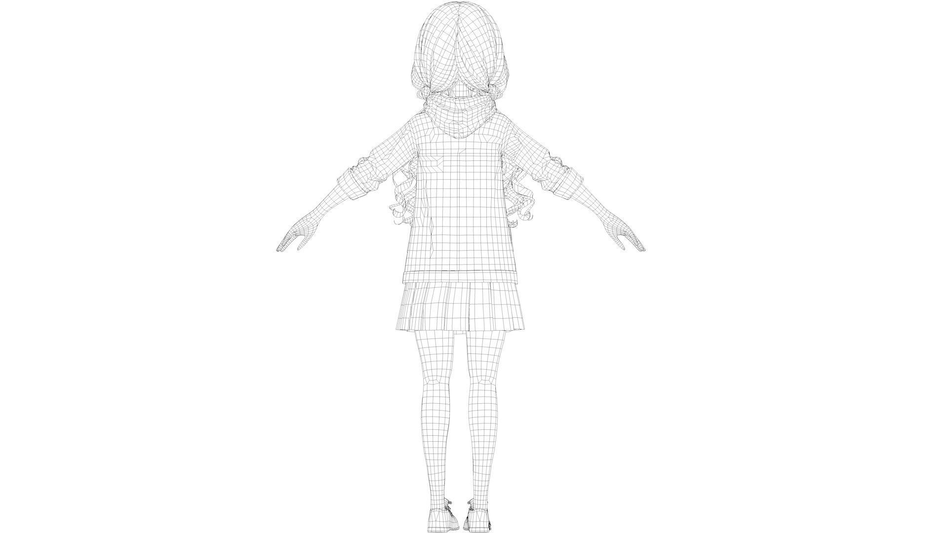 cartoon girl 3D model_15