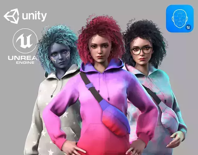 Streetwear Girl 1-4 - Casual Wear Girls Pack 2 Game-Ready Low-poly 3D model