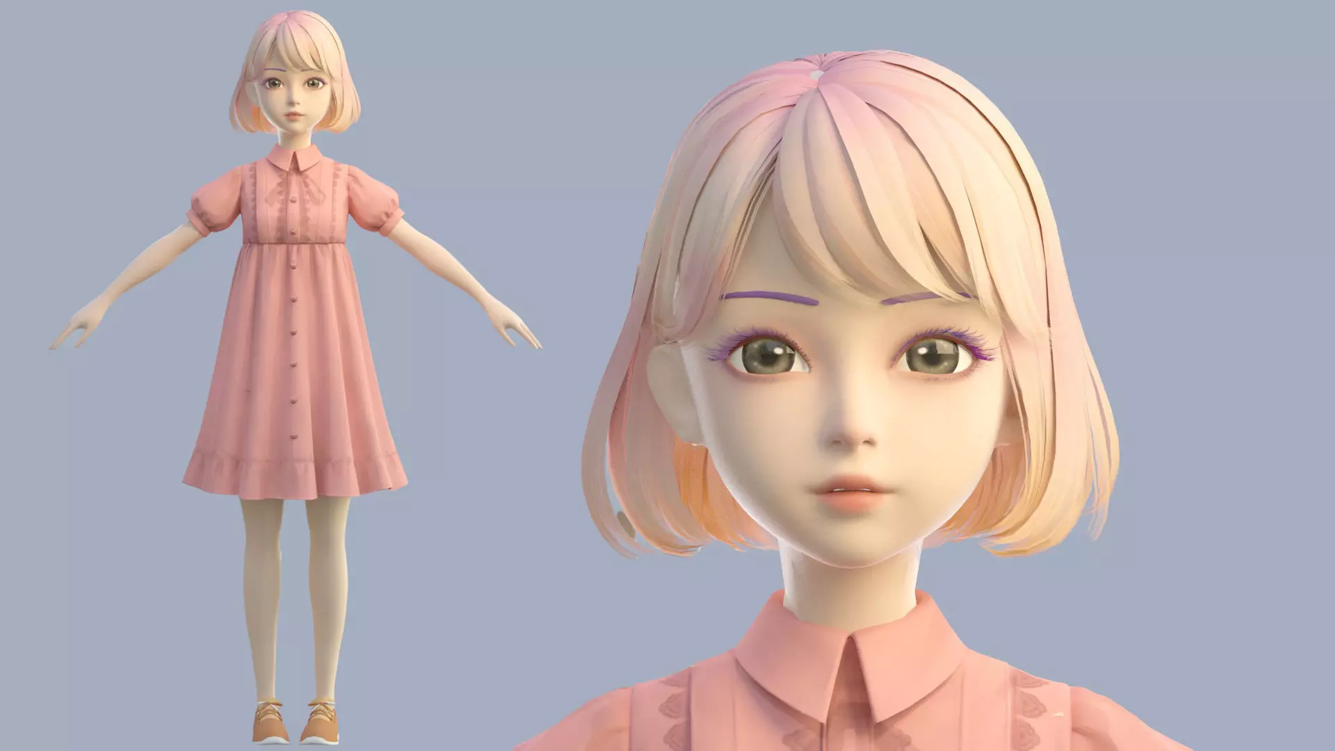 cartoon girl 3D model_0