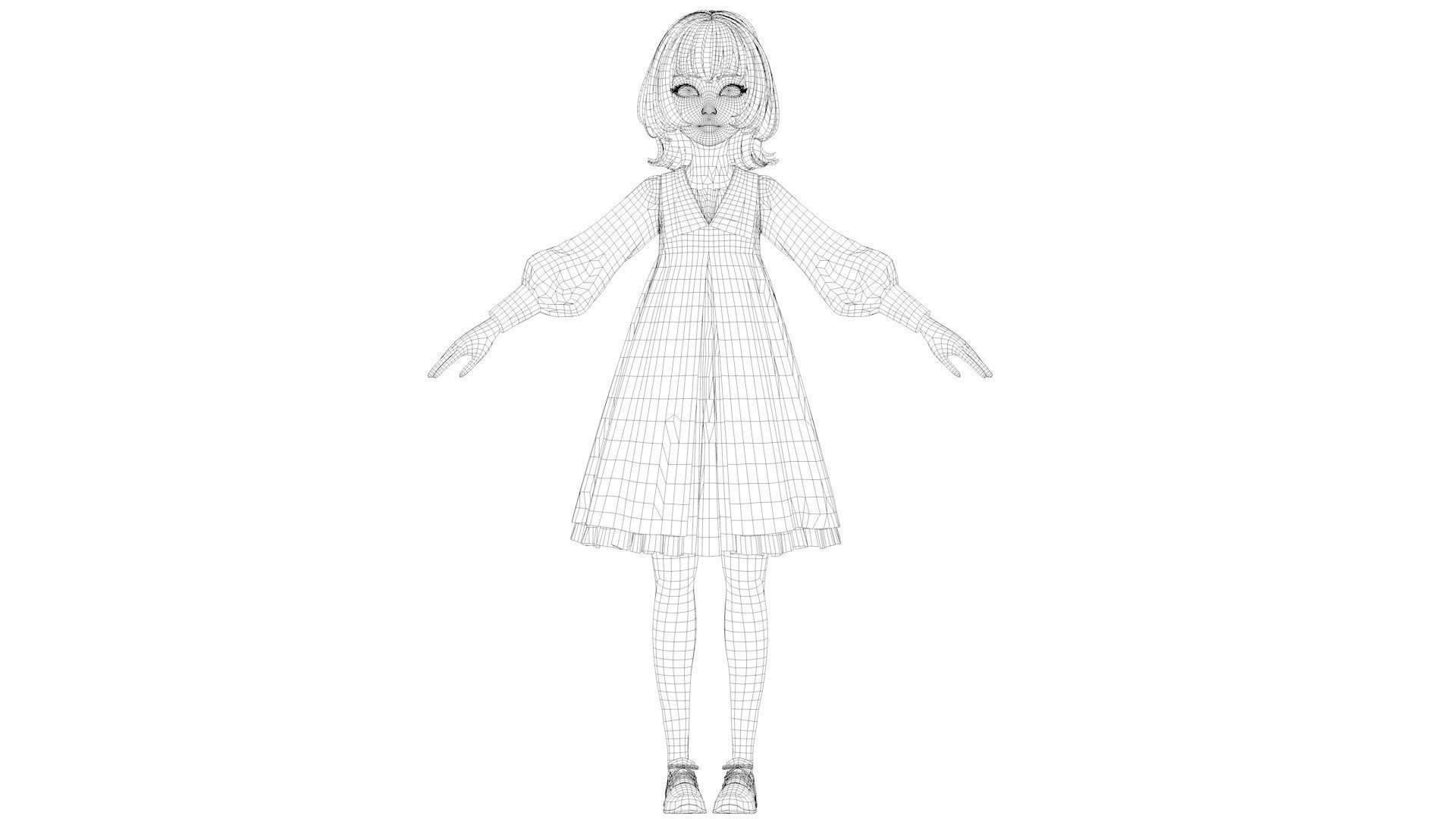 cartoon girl 3D model_10