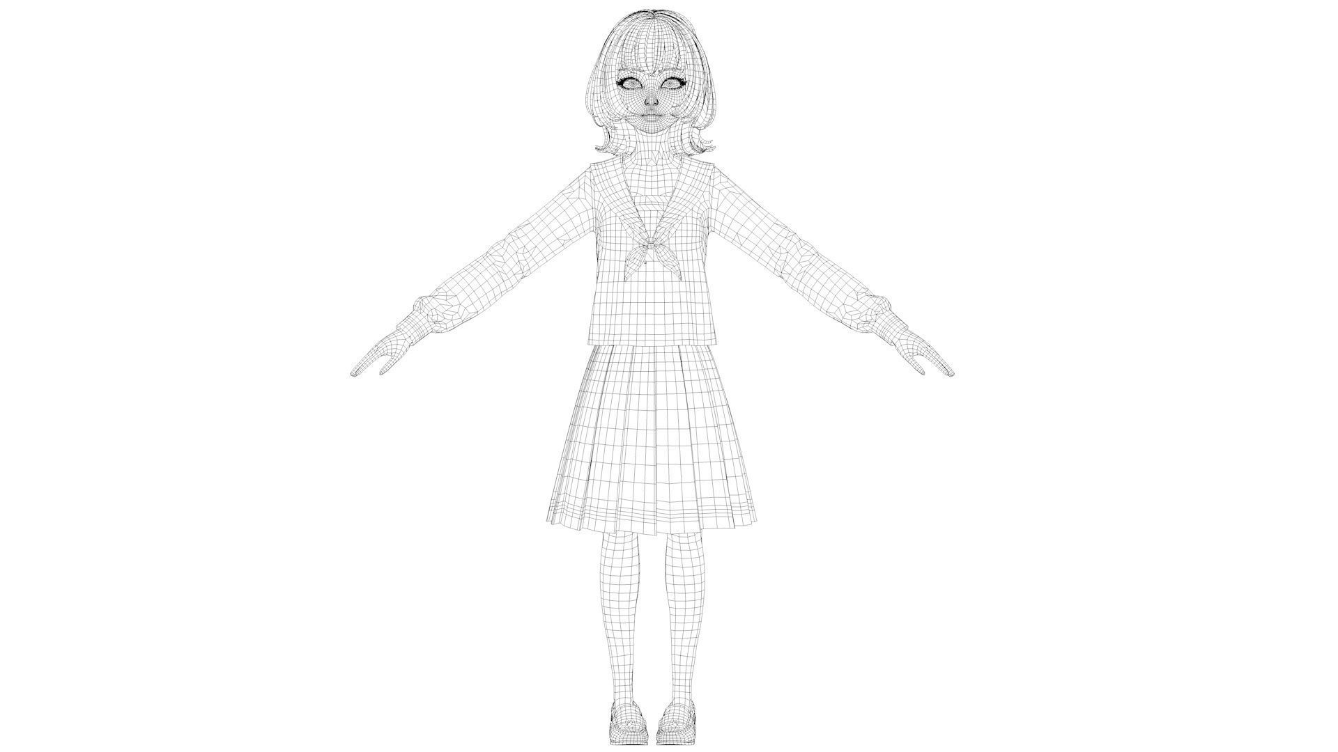 cartoon girl 3D model_14