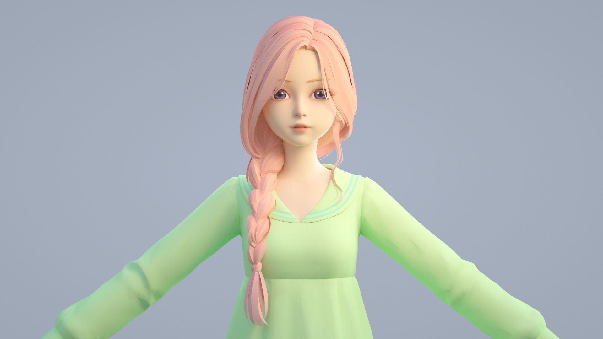 cartoon girl 3D model_12