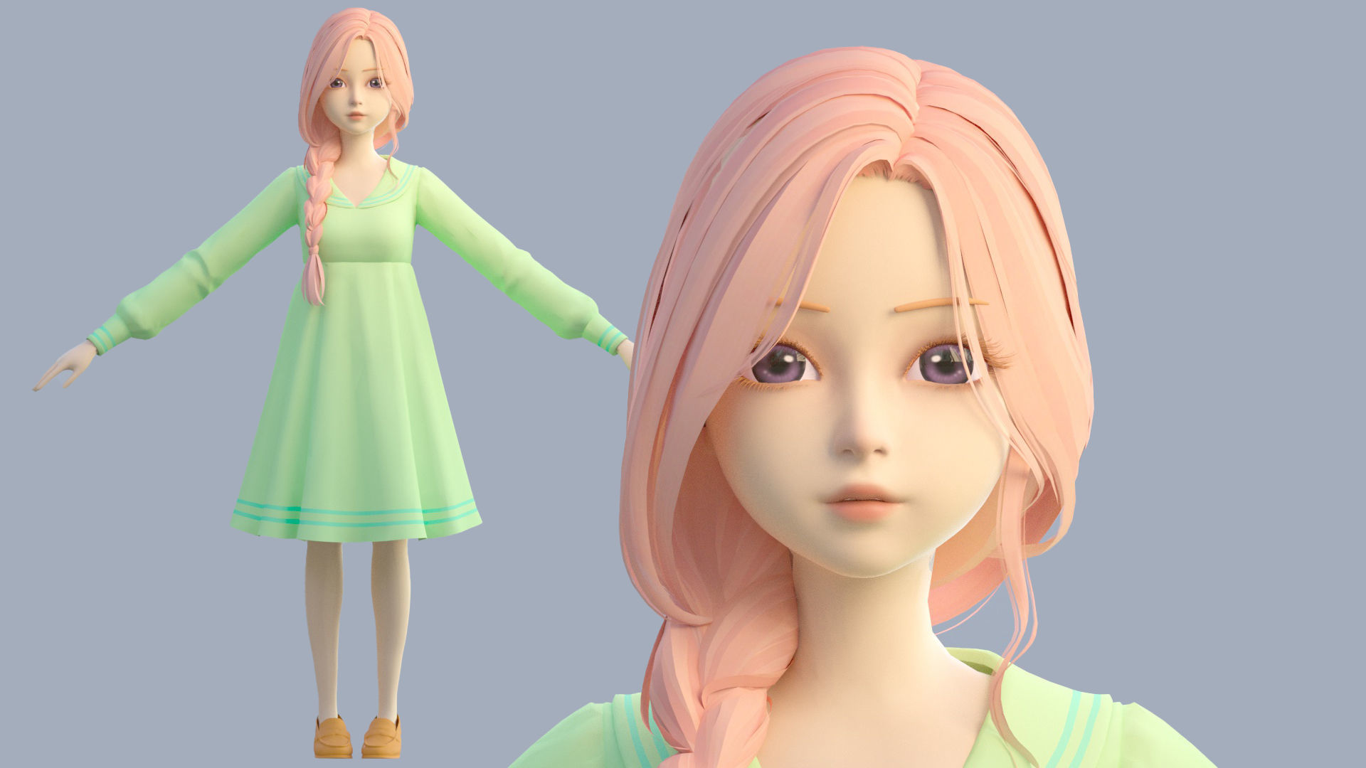 cartoon girl 3D model_10