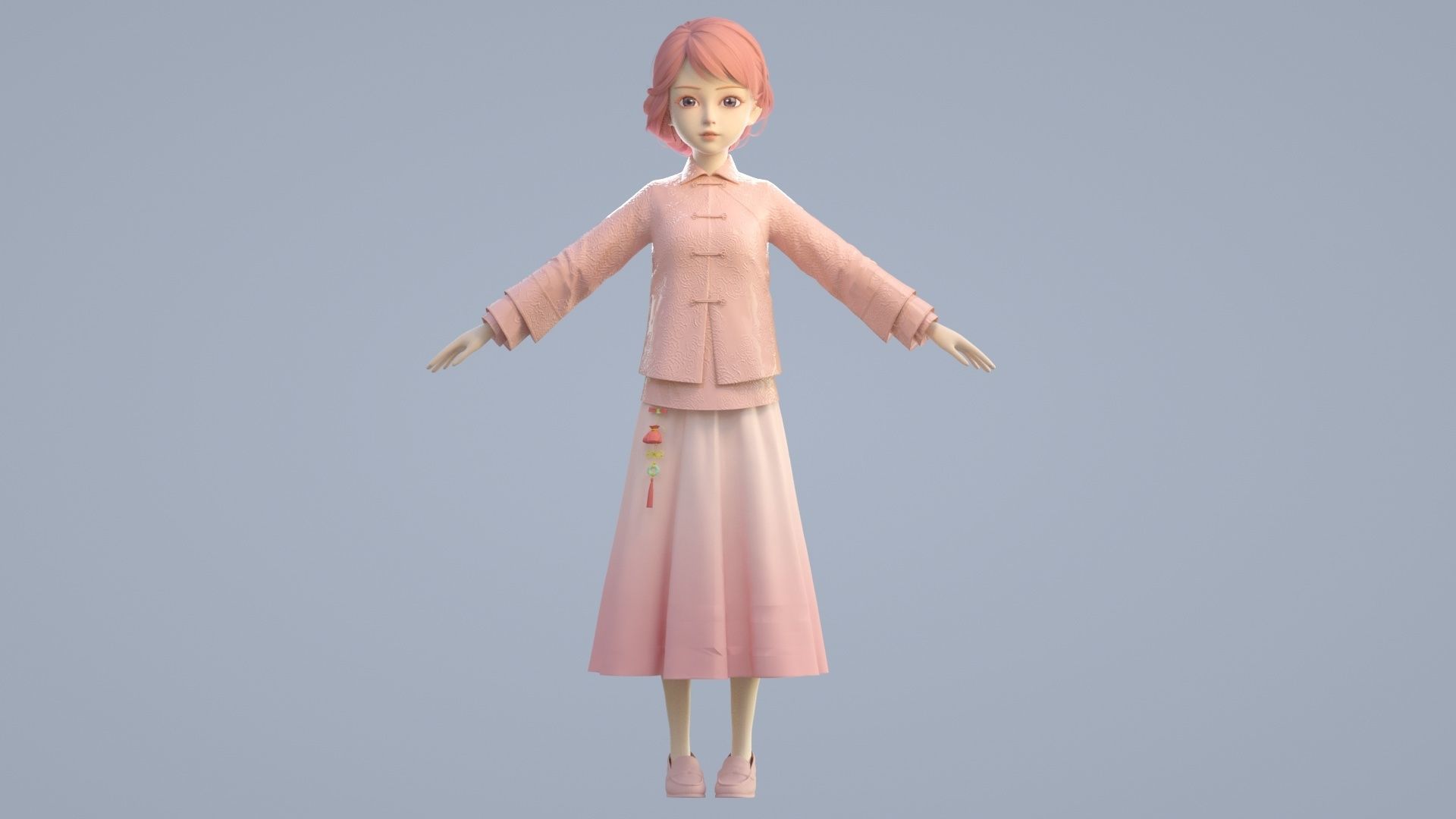 cartoon girl in Tang suit 3D model_7