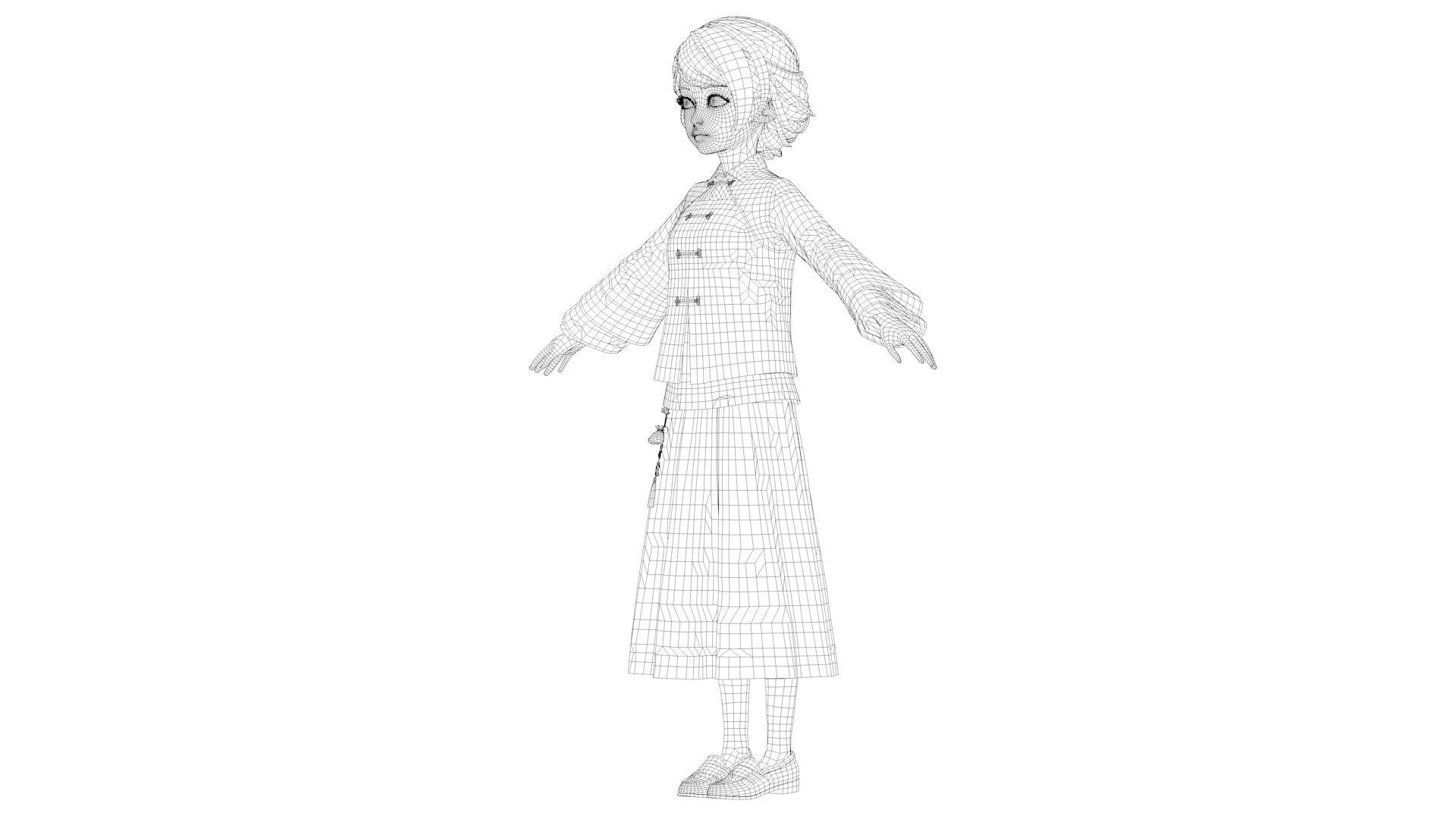 cartoon girl in Tang suit 3D model_14