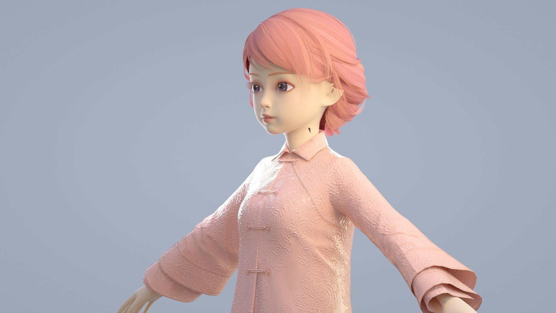 cartoon girl in Tang suit 3D model_5