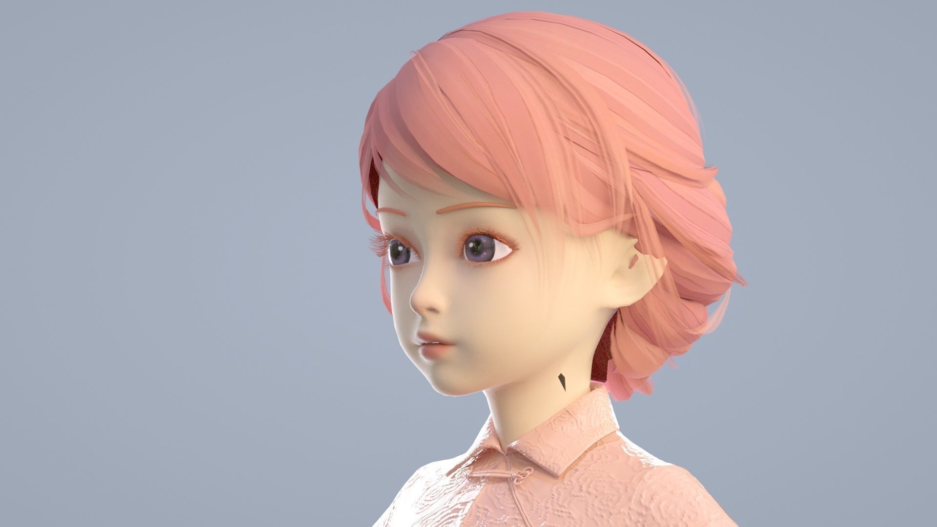 cartoon girl in Tang suit 3D model_2