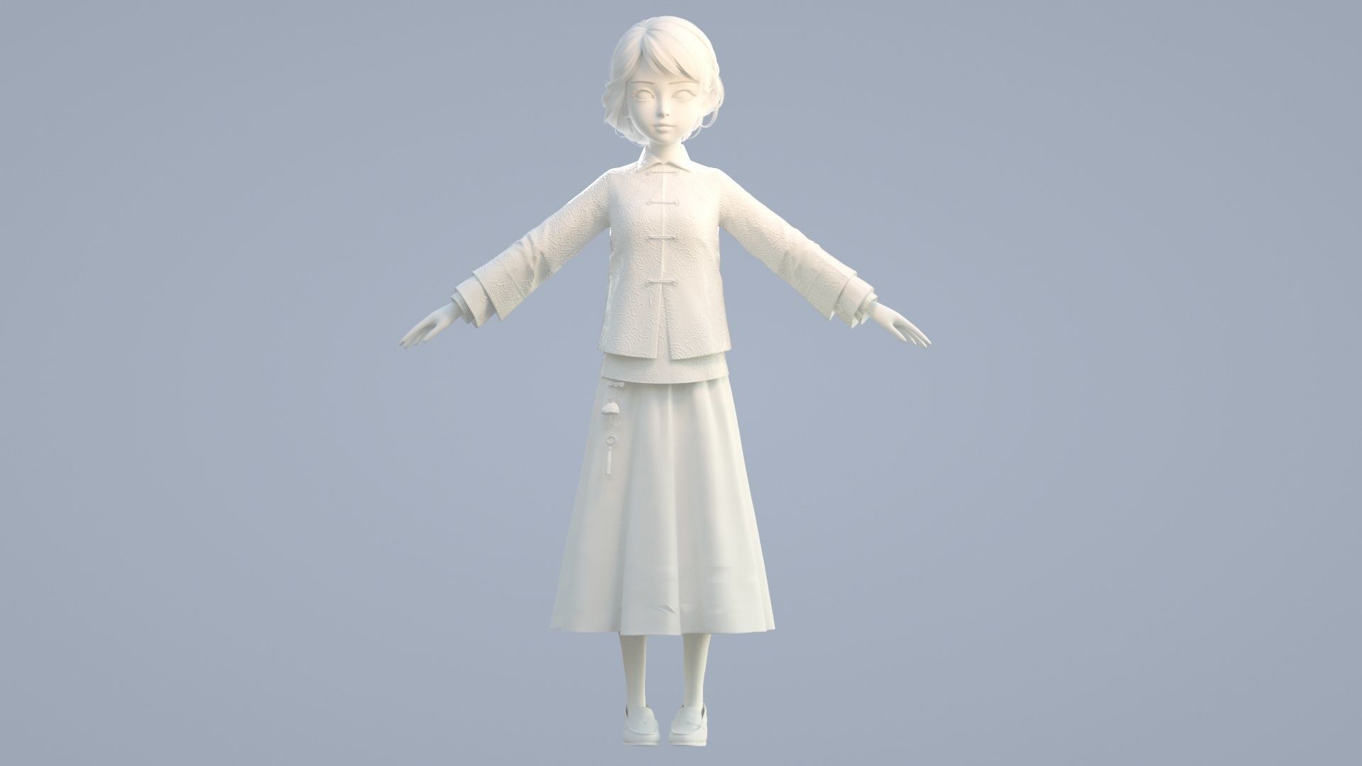 cartoon girl in Tang suit 3D model_10