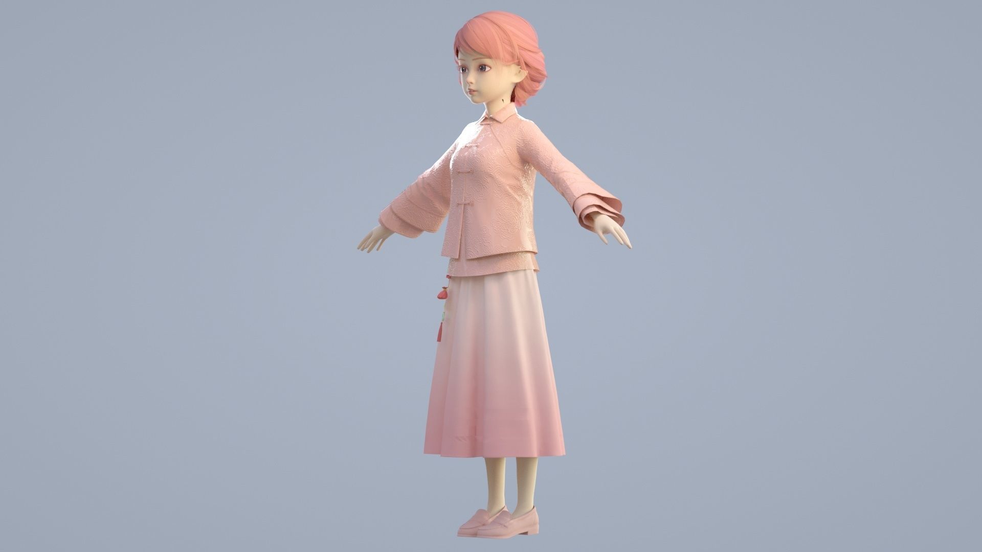 cartoon girl in Tang suit 3D model_8
