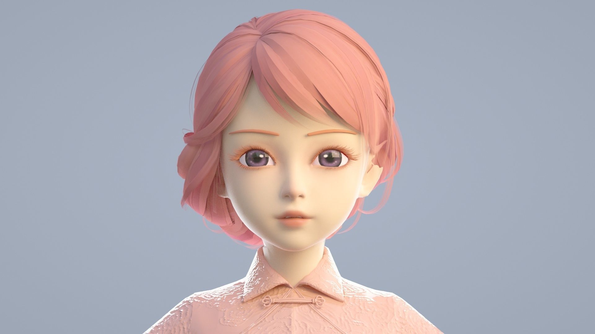 cartoon girl in Tang suit 3D model_1