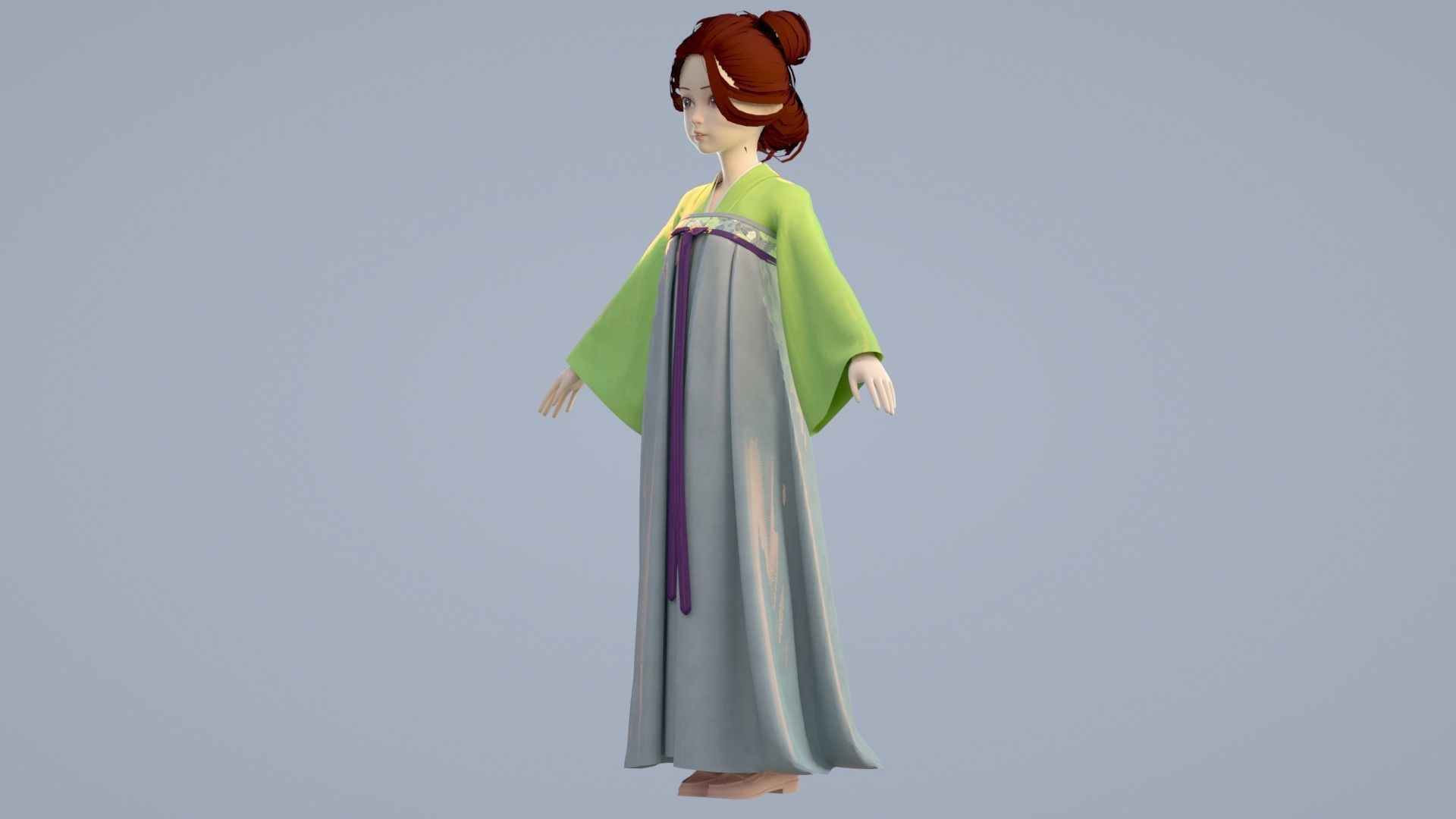 Cartoon girl in Hanfu 3D model_9