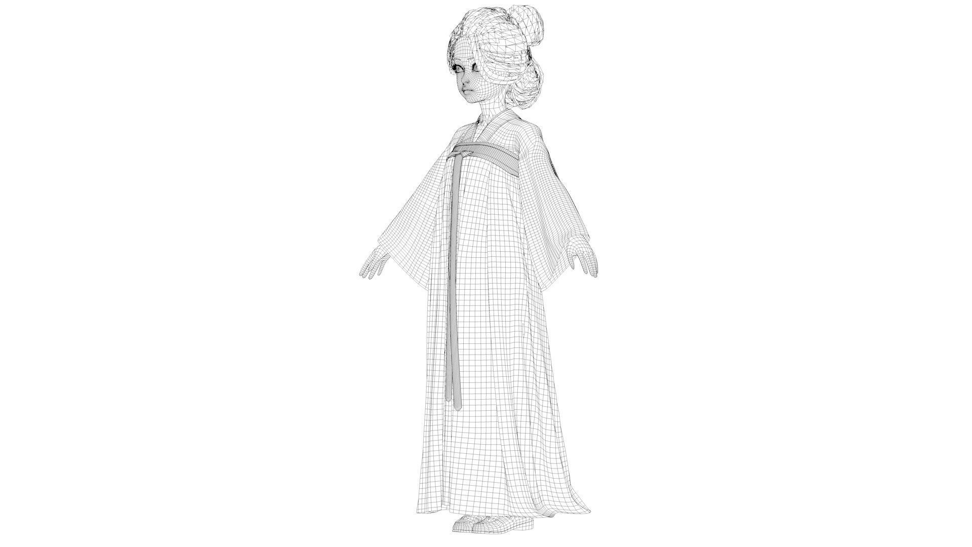 Cartoon girl in Hanfu 3D model_15