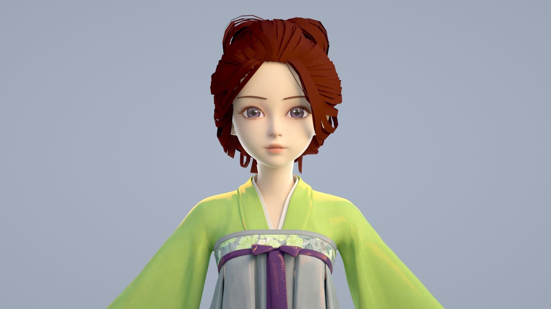 Cartoon girl in Hanfu 3D model_5