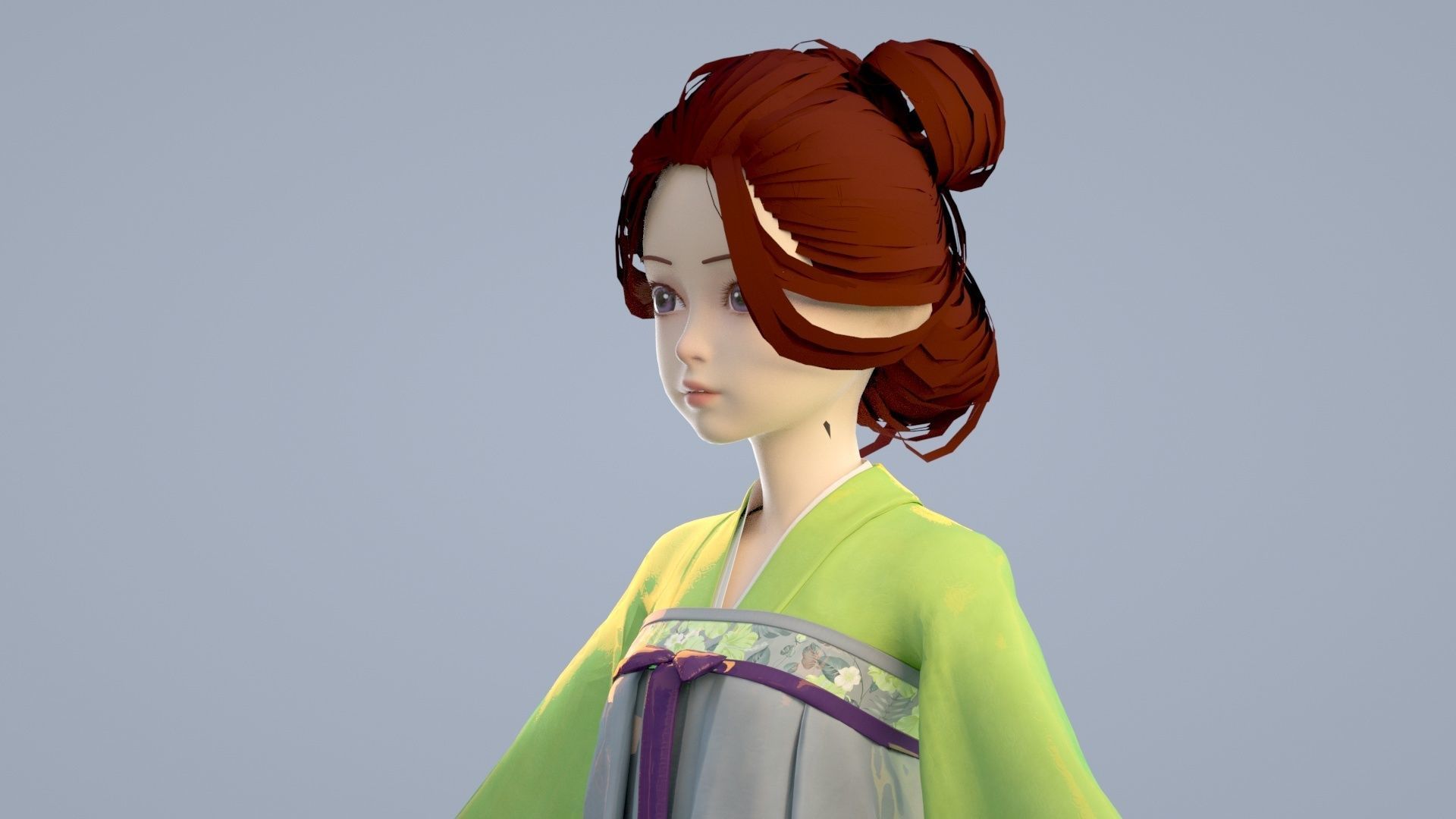 Cartoon girl in Hanfu 3D model_6