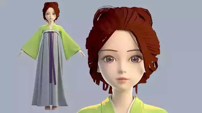 Cartoon girl in Hanfu 3D model