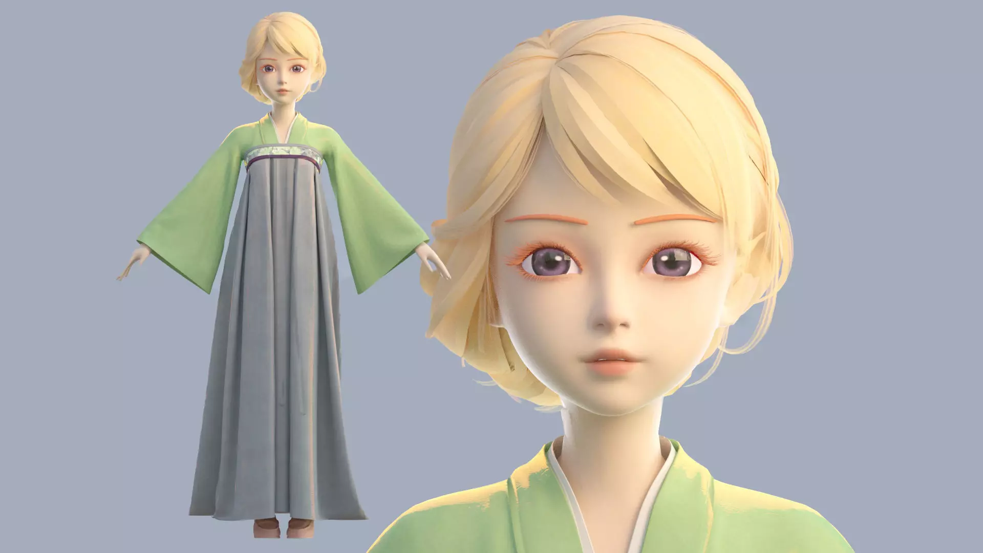 Cartoon girl in Hanfu 3D model
