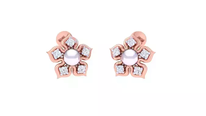Pearl Flower Ultra Light wt Diamond studs 3dm renders model