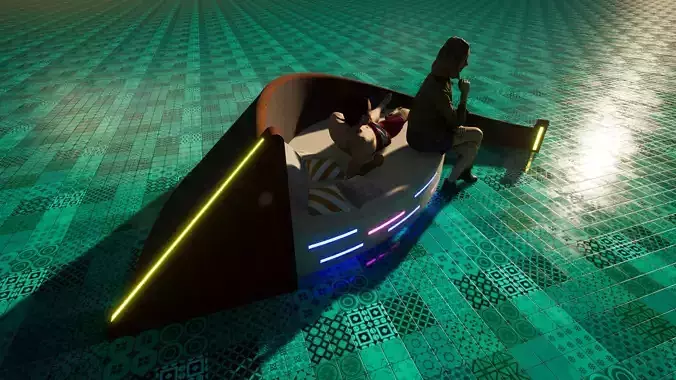 Sofa cama circular con materiales PBR 2K