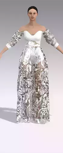 Dress lace watermelon slevee white Low-poly 3D model