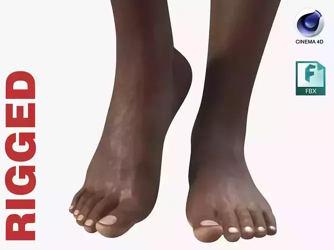 Female Feet Rigged Dark Skin for Cinema 4D Low-poly 3D model