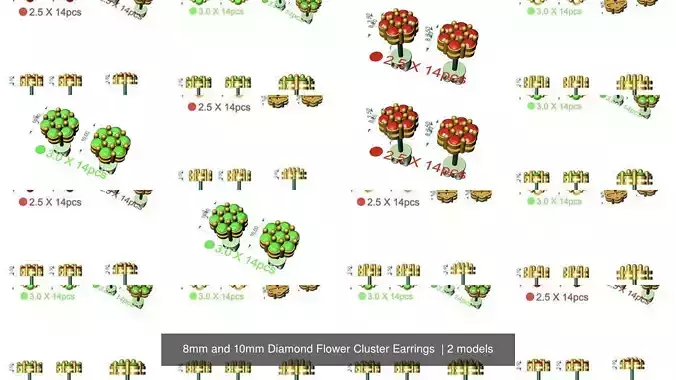 8mm and 10mm Diamond Flower Cluster Earrings 